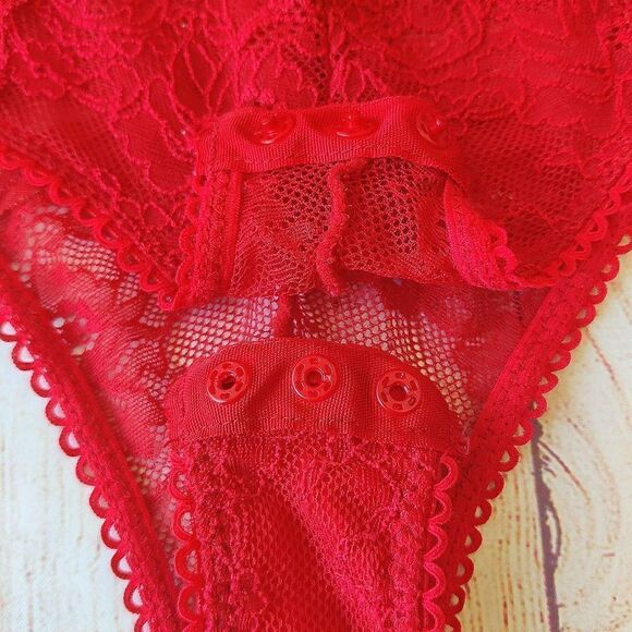 Oh la la Cheri Paris Red Viviane V-Plunge Lace Teddy sz M - Picture 11 of 15